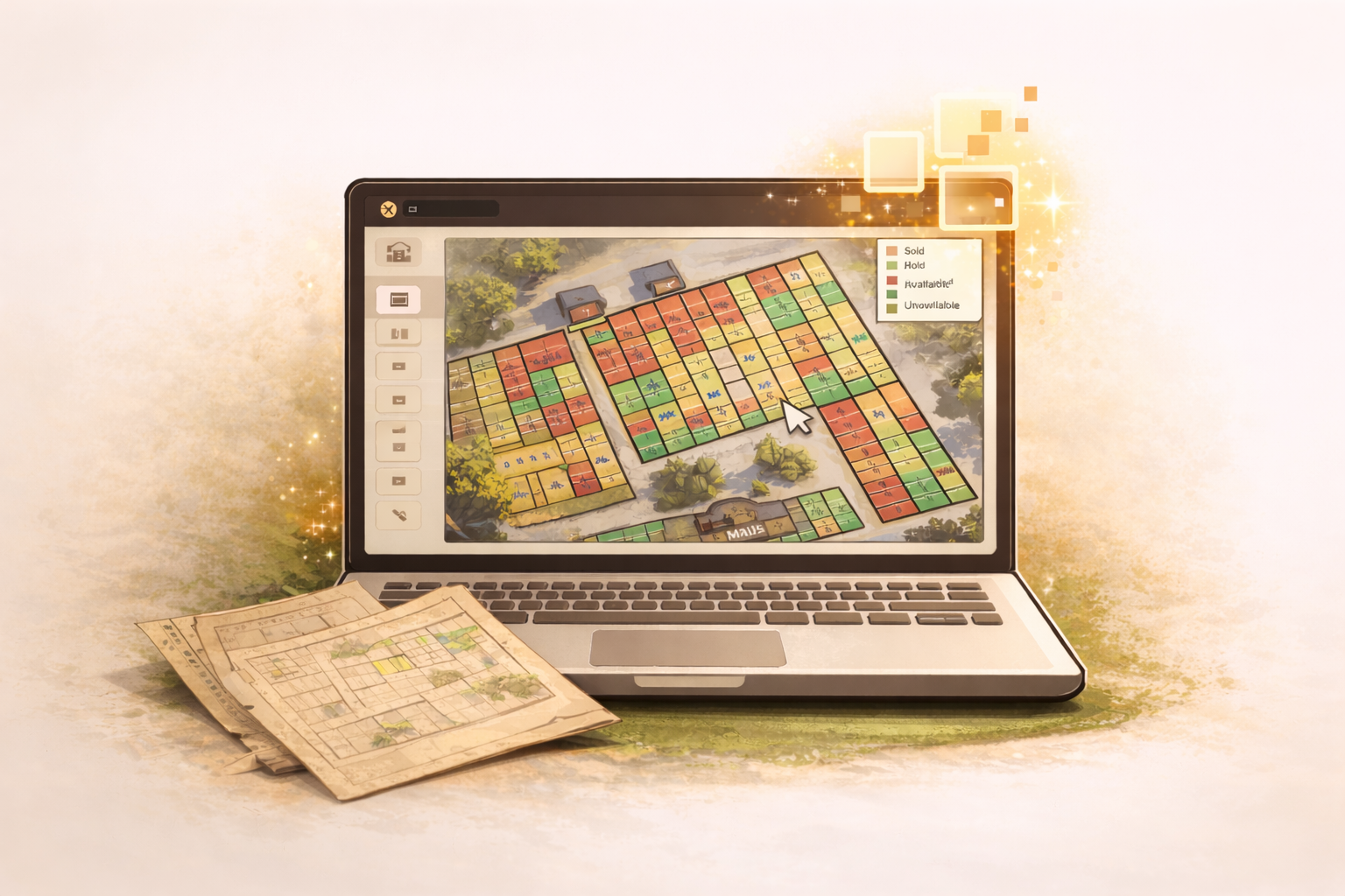 CemeteryBase interactive cemetery mapping software showing color-coded plots